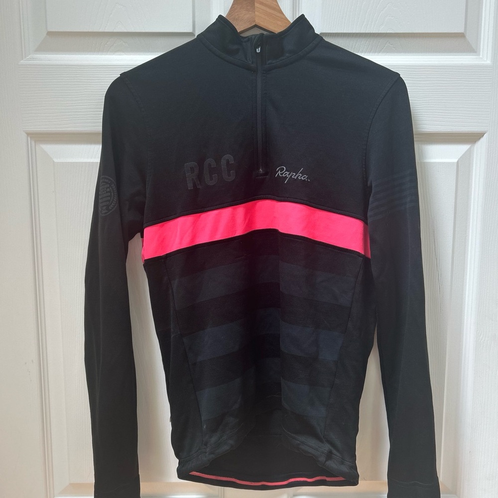 Rapha RCC Merino Cycling Jersey Long Sleeves Black and Pink-EUC